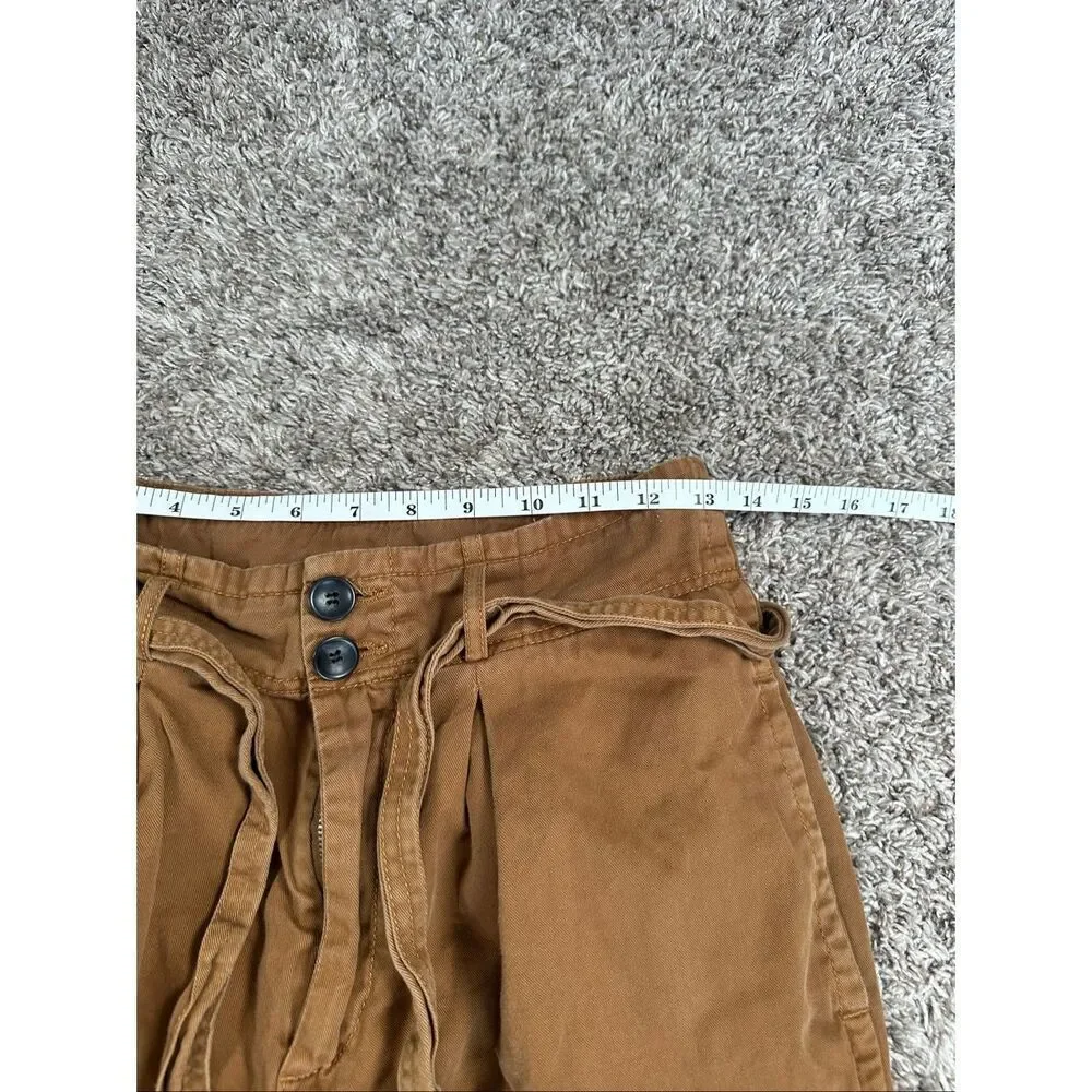 Free People Paper Bag Slouchy Belted Brown Pants Women's 4 Indie Boho Cotton